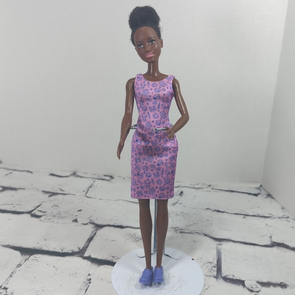 Mattel Barbie AA Doll African American Afro 2014 purple dress And‎ Shoes